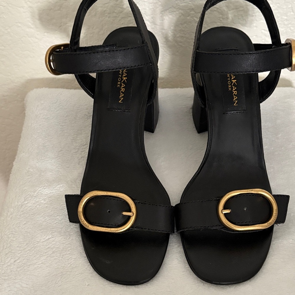 Donna Karan Black Heels with Gold Buckles Size 8
